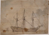 1g75 18e eeuws fregat voor anker, 17-