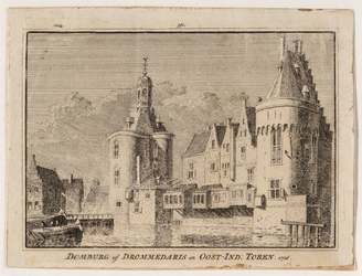1a23 Domburg of Drommedaris en Oost-Ind: Toren. 1726 : vanuit het zuidwesten, 1726