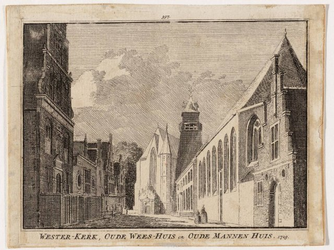 1a29 Wester-Kerk, Oude Weeshuis en Oude Mannenhuis. 1729 : vanuit het oosten, 1729