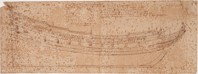 1b41 Dit Oostindische fluitschip genaemt Langewijk en gebout te Enkhuizen door Mr. Seger Potter, 1682