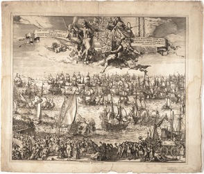 1f126 Zee tocht uyt Hellevoet Sluys door S.K.H. Willem Henrik... etc., 1688, 13 november