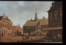 dia-1734 Hoorn : Rode Steen met Stadhuis, Waag en Statencollege (later Westfries Museum) in 1784, 1784