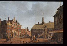 dia-1735 Hoorn : Rode Steen met Stadhuis, Waag en Statencollege (later Westfries Museum) in 1784, 1784