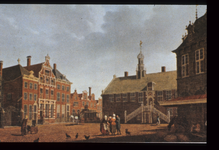 dia-1736 Hoorn : Rode Steen met Stadhuis, Waag en Statencollege (later Westfries Museum) in 1784, 1784