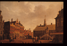 dia-1738 Hoorn : Rode Steen met Stadhuis, Waag en Statencollege (later Westfries Museum) in 1784, 1784