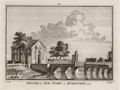 1a151 Wester- of Koe-Poort te Enkhuizen. 1726 : vanuit het noordwesten, 1726
