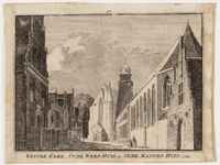 1a29 Wester-Kerk, Oude Weeshuis en Oude Mannenhuis. 1729 : vanuit het oosten, 1729