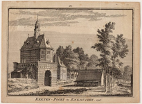 1a37 Keeten-Poort te Enkhuizen. 1726 : met ook de Ketenboom, vanuit het zuidoosten, 1726