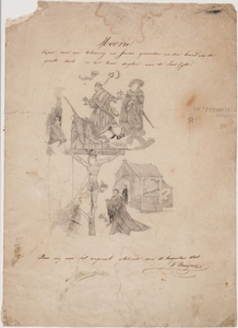 1b105 Hoorn : Copie van een tekening in fresco gevonden na den brand in de groote kerk in het kruis derselve aan de ...