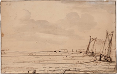 1b5 De zandplaten en diepten in de Zuiderzee buiten de haven van Enkhuizen, vanuit het noorden, 1767