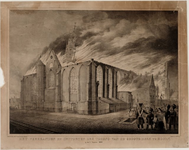 1b68 Het verbranden en instorten des torens van de Groote-Kerk te Hoorn, op den 3. Augustus 1838, 1838, 3 augustus