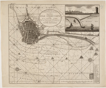 1c5 Nieuwe afteekening van alle de banken, canaalen, tonnen en dieptens, gelegen voor de stad Enkhuysen in de Zuyder ...