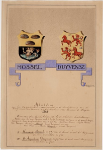 1d41 Wapens van Meinard Mossel en Augustinus Duyvensz, burgemeesters van Enkhuizen in 1707, 1707