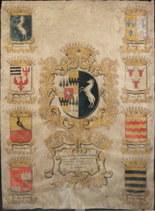 1g29 Wapen van Jonckvrouwe Johanna Hamel : geboren in Braziel Ao. 1646. Obiit in den Haagh Den 2 Februarij 1681 En ...