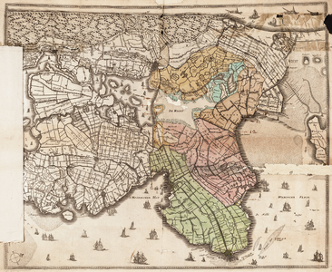 1g34(2) Kaart van de vier Westfriese ambachten binnen de Omringdijk : waarop aangegeven de door elk van hen te ...