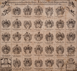1g84 Wapenen van de Heer Hooft-Officier, de Achtbare Heeren Burgemeesteren, de Heeren Schepenen, Raden, Pensionaris en ...