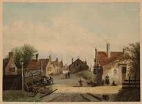4a23 Gezicht in een Dorpsstraat bij een haven, 1873