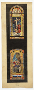 4f18 Schetstekening van gebrandschilderde ramen voor de roomskatholieke kerk te Spierdijk, 1885-1886