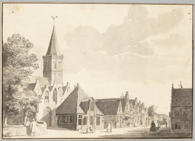 65h162 Zesstedenweg met hervormde kerk, herberg De Zwaan en raadhuis vanuit het noordwesten, 17-
