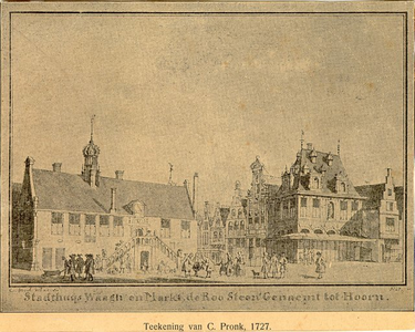 foto-1302 Stadthuis. Waagh en Markt, de Roo Steen Genaemt tot Hoorn. 1727, 1727