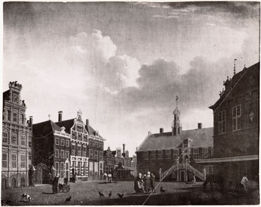 foto-9758 Hoorn : Rode Steen met Stadhuis, Waag en Statencollege (later Westfries Museum) in 1784, 1784