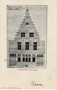 foto-5558 1e Burgerschool voor jongens : Voorgevel van perceel No. 11 in de Ramen te Hoorn, ca. 1900