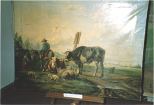 foto-7706 Tentoonstelling Ambachtelijk en Artistiek in het Westfries Museum : landschap met koeien en schapen, 18-?