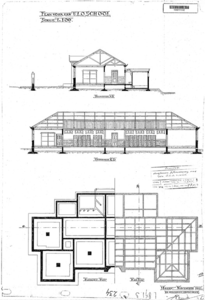10001113z Plan voor U.L.O.-school, doorsneden en fundering, Hoorn, Johan Messchaertstraat 3, 1921