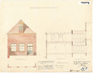 10001160 Verbouwing voormalige Burgeravondschool, Plaatsgevel en doorsnede, Hoorn, Muntstraat 4, 1926