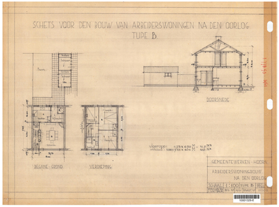10001329 Schets voor de bouw van arbeiderswoningen na de oorlog: Type B, Hoorn, 1944