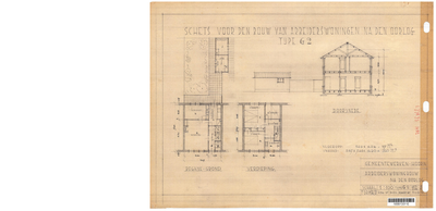 10001337 Schets voor de bouw van arbeiderswoningen na de oorlog: Type G2, Hoorn, 1944