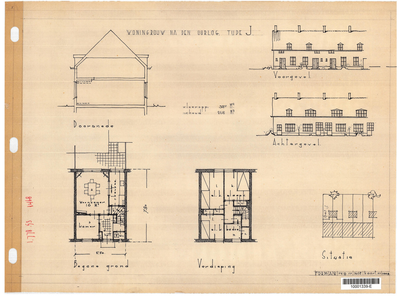 10001339 Schets voor de bouw van arbeiderswoningen na de oorlog: Type J, Hoorn, ongedateerd