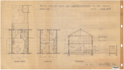 10001343 Schets voor de bouw van arbeiderswoningen na de oorlog: Type N, Hoorn, 1944