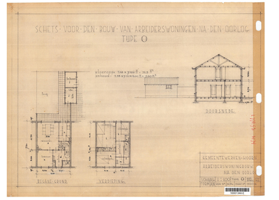 10001344 Schets voor de bouw van arbeiderswoningen na de oorlog: Type O, Hoorn, 1944