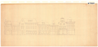 10001436 Gevelwand Nieuwstraat 1 tot en met 13, met bovenaanzicht voorgevels, ongedateerd