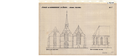 10001443 St. Maria- of Noorderkerk, nieuwe toestand, gevel aan het Kleine Noord en gedeeltelijke koorgevel n.w.-zijde, ...