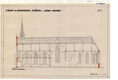 10001444 St. Maria- of Noorderkerk, nieuwe toestand, lengte doorsnede, ongedateerd