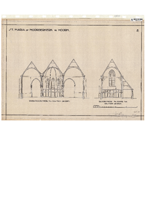 10001447 St. Maria- of Noorderkerk, dwarsdoorsnede naar het oosten gezien, doorsnede koor naar westen gezien, ongedateerd