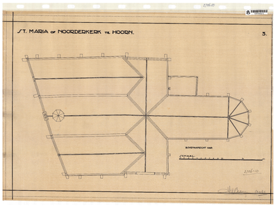 10001452 Restauratie van de St. Maria- of Noorderkerk, bovenaanzicht kap, ongedateerd