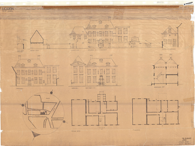 10001481 Geveltekeningen Muntstraat 4, gezien vanuit Muntstraat en Wisselstraat (met en zonder poort), met ...