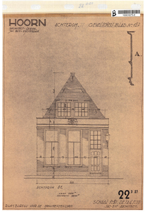 10001675 Geveltekening Achterom 77 met maten en doorsnede puibalk, ongedateerd